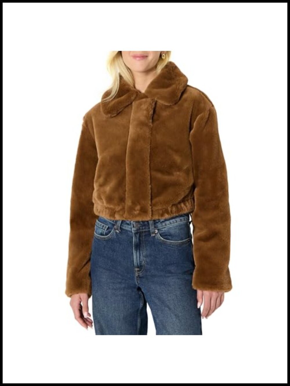 Oversized Cropped Faux Fur Jacket with Collar